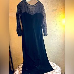Black Dress Party/Evening Gown Petite Velvet with Sheer Sleeves-elegant,lovely